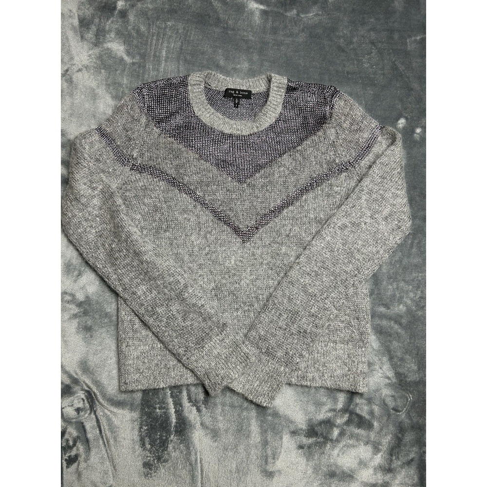 Rag & Bone Womens Blaze Gray Crew Neck Sweater Size S Chainmail Wool Angora